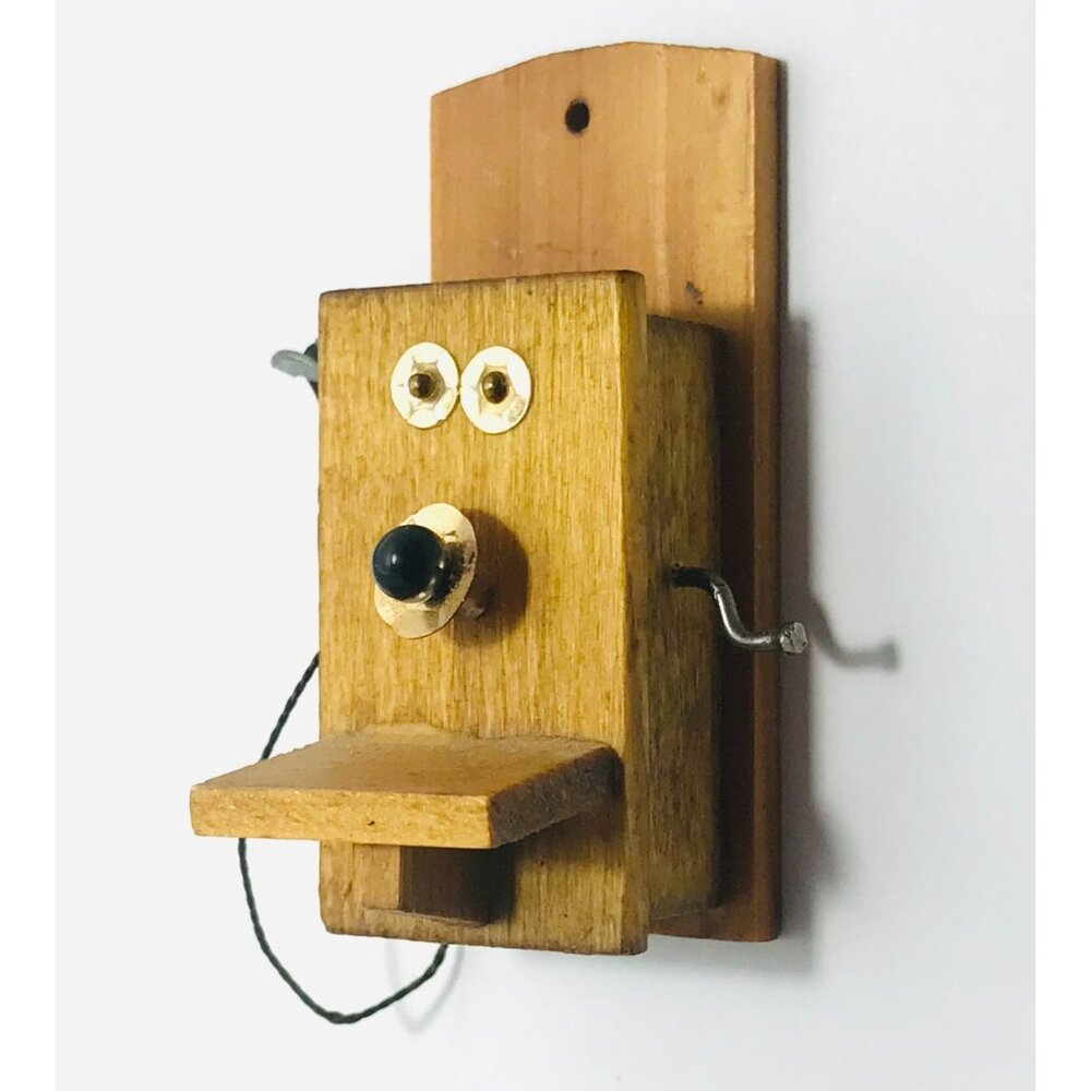 Handmade Artisan Miniature Dollhouse Wall Telephone Vintage Wooden Handmade